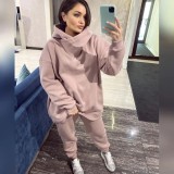 Casual Hooded Sweatshirt Loose Two Piece Pants Set YMZY-9851