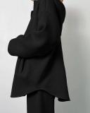 Loose Zipper Hooded Tops Two Piece Pants Set YMZY-6818