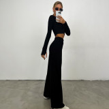 Long Sleeve Solid Color Wide Leg Pants Suit YMZY-0030