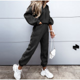 Solid Color Sport Hooded Sweatshirt Pants Suit YMZY-0197