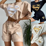 Embroidered Sport Short Sleeve Two Piece Shorts Set YMZY-8029
