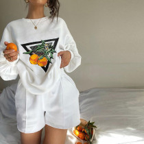 Loose Casual Print Long Sleeve 2 Piece Short Set YMZY-9091
