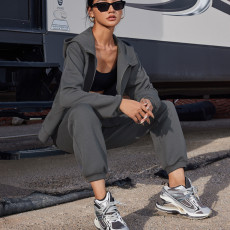 Solid Color Hooded Sweatshirt Sport 2 Piece Set YMZY-21164