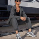 Solid Color Hooded Sweatshirt Sport 2 Piece Set YMZY-21164