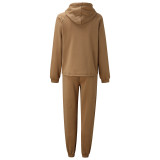 Solid Color Sport Hooded Sweatshirt Pants Suit YMZY-0197