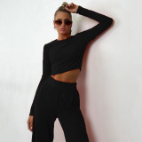 Long Sleeve Solid Color Wide Leg Pants Suit YMZY-0030