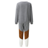 Color Block Sweatshirt Two Piece Pants Set YMZY-615