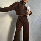 Zipper Long Sleeve Sweatshirt Two Piece Pants Set YMZY-1045