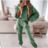 Solid Color Sport Hooded Sweatshirt Pants Suit YMZY-0197