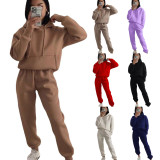 Casual Hooded Long Sleeve Sweatshirt Solid Color Sports Set YMZY-6502