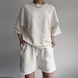 Solid Color Half Sleeve Loose Two Piece Shorts Set YMZY-11829