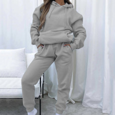 Solid Color Hooded Sweatshirt Two Piece Pants Set YMZY-11905