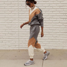 Color Block Sweatshirt Two Piece Pants Set YMZY-615