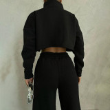 Zipper Long Sleeve Sweatshirt Two Piece Pants Set YMZY-1045