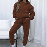 Solid Color Hooded Sweatshirt Two Piece Pants Set YMZY-11905
