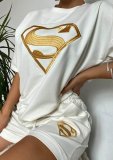 Embroidered Sport Short Sleeve Two Piece Shorts Set YMZY-8029