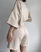 Solid Color Half Sleeve Loose Two Piece Shorts Set YMZY-11829