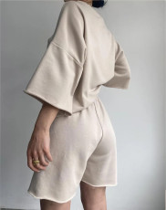 Solid Color Half Sleeve Loose Two Piece Shorts Set YMZY-11829