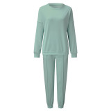 Solid Color O Neck Long Sleeve Sweatpant 2 Piece Set YMZY-0908