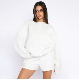 O Neck Long Sleeve Casual Loose Shorts Suit YMZY-1080