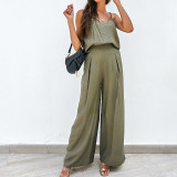 Casual Sport Sling Tops And Pants Solid Suit YMZY-8028