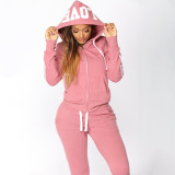 Letter Print Hooded Long Sleeve Sweatshirt Pants Suit YMZY-021