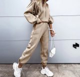 Solid Color Sport Hooded Sweatshirt Pants Suit YMZY-0197