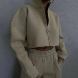 Zipper Long Sleeve Sweatshirt Two Piece Pants Set YMZY-1045