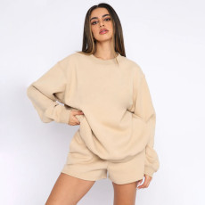 O Neck Long Sleeve Casual Loose Shorts Suit YMZY-1080