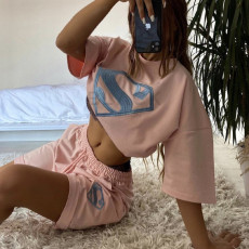 Embroidered Sport Short Sleeve Two Piece Shorts Set YMZY-8029