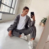 Fashion Sports Casual Zipper Sweatshirts Pants Set YMZY-505