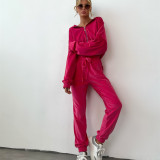 Long Sleeve Solid Color Zipper Hooded Pants Suit YMZY-1070