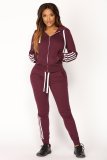 Letter Print Hooded Long Sleeve Sweatshirt Pants Suit YMZY-021