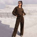 Solid Color Long Sleeve Sweatshirt Pants 2 Piece Set YMZY-12911