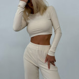 Long Sleeve Solid Color Wide Leg Pants Suit YMZY-0030
