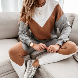 Color Block Sweatshirt Two Piece Pants Set YMZY-615