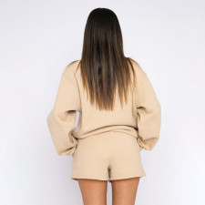 O Neck Long Sleeve Casual Loose Shorts Suit YMZY-1080