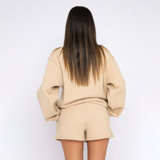 O Neck Long Sleeve Casual Loose Shorts Suit YMZY-1080
