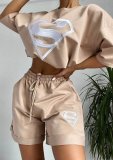 Embroidered Sport Short Sleeve Two Piece Shorts Set YMZY-8029