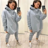 Casual Hooded Sweatshirt Loose Two Piece Pants Set YMZY-9851