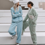 Solid Color O Neck Long Sleeve Sweatpant 2 Piece Set YMZY-0908