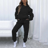 Solid Color Hooded Sweatshirt Two Piece Pants Set YMZY-11905
