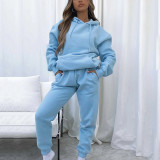 Solid Color Hooded Sweatshirt Two Piece Pants Set YMZY-11905