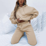 Solid Color Hooded Sweatshirt Two Piece Pants Set YMZY-11905
