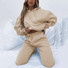 Solid Color Hooded Sweatshirt Two Piece Pants Set YMZY-11905
