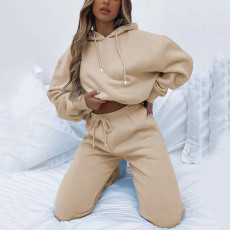 Solid Color Hooded Sweatshirt Two Piece Pants Set YMZY-11905