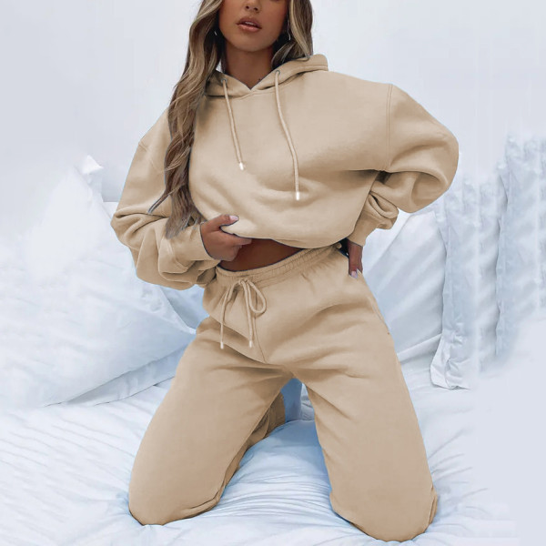 Solid Color Hooded Sweatshirt Two Piece Pants Set YMZY-11905