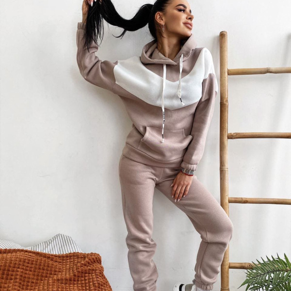 Sport Color Block Hooded Sweatshirt 2 Piece Pants Set YMZY-7106