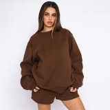 O Neck Long Sleeve Casual Loose Shorts Suit YMZY-1080
