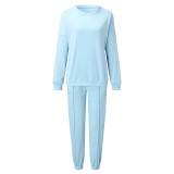 Solid Color O Neck Long Sleeve Sweatpant 2 Piece Set YMZY-0908